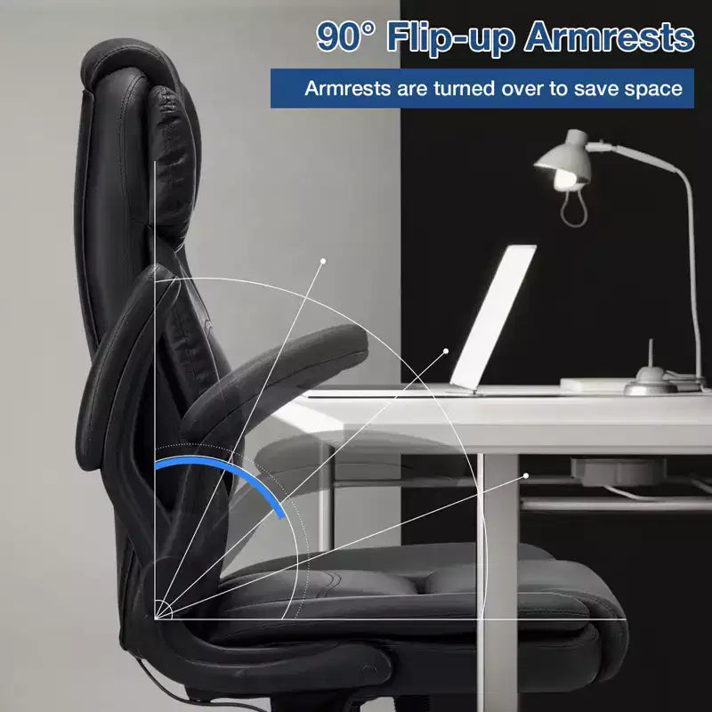 Fauteuil de bureau ergonomique inclinable en cuir avec soutien lombaire gonflable et accoudoir