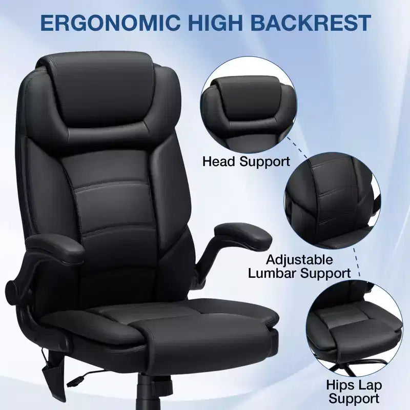 Fauteuil de bureau ergonomique inclinable en cuir avec soutien lombaire gonflable et accoudoir