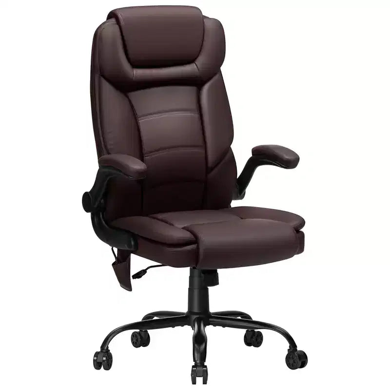 Fauteuil de bureau ergonomique inclinable en cuir avec soutien lombaire gonflable et accoudoir